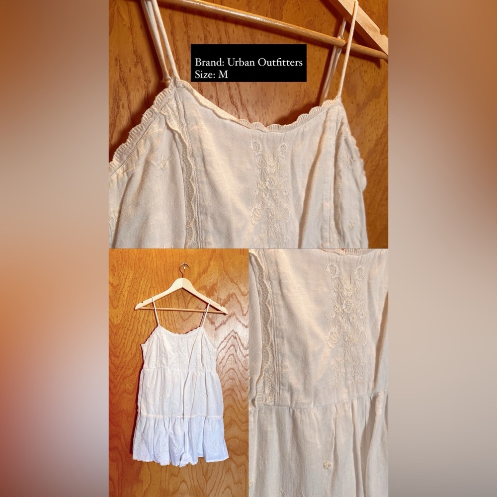 Urban Outfitters White Mini Dress With Floral Stitching, Worn Twice Like New